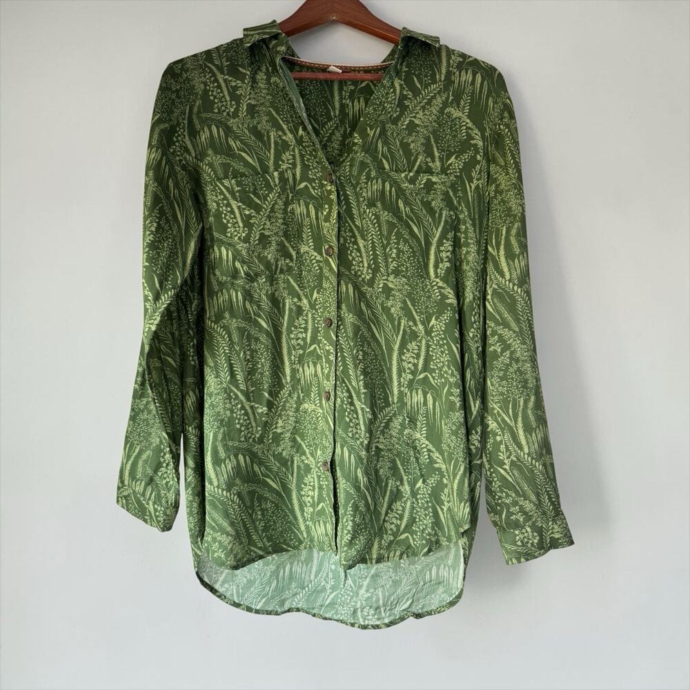 Antropologie Pilcro Women's Green Long Sleeves Blouse Size XS Floral Casual